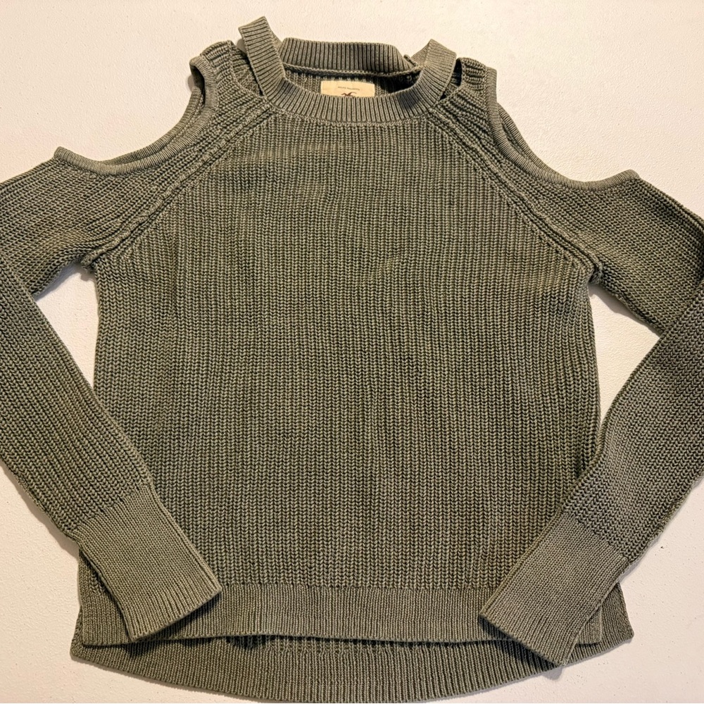 Vtg Hollister Cold Shoulder Shaker Stitch Crew Neck Stretch Women's Sweater XS